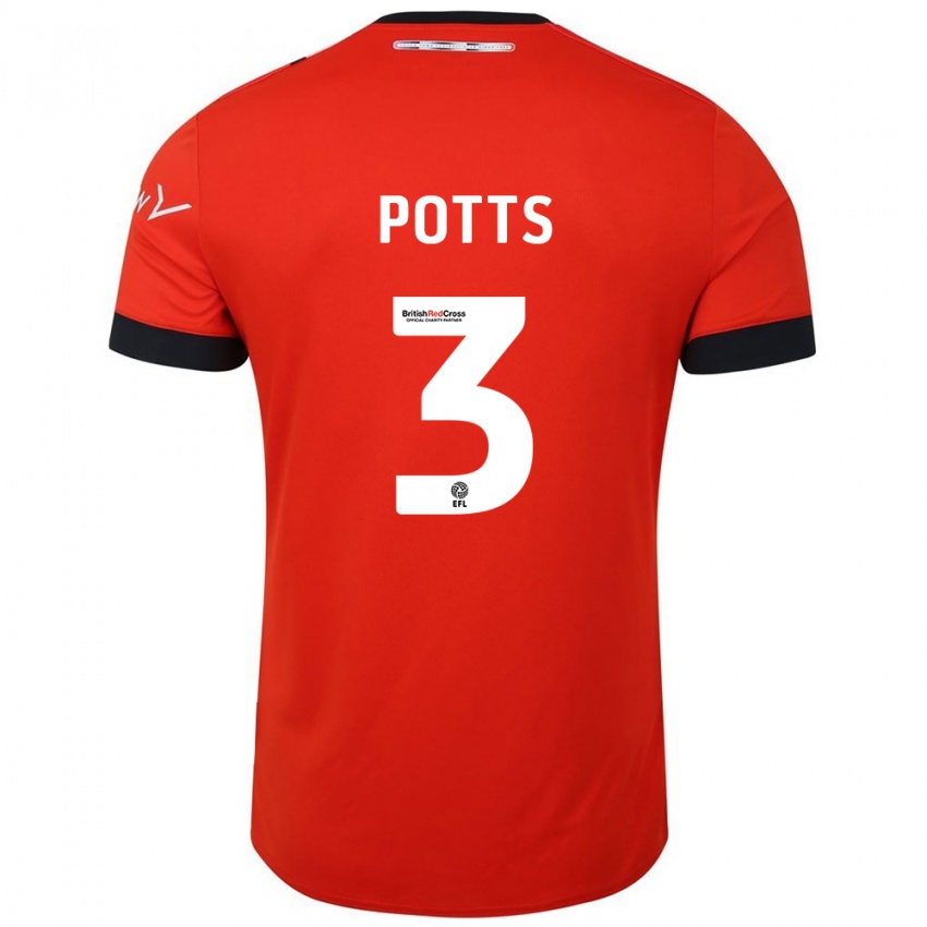 Mænd Dan Potts #3 Orange Sort Hjemmebane Spillertrøjer 2024/25 Trøje T-Shirt