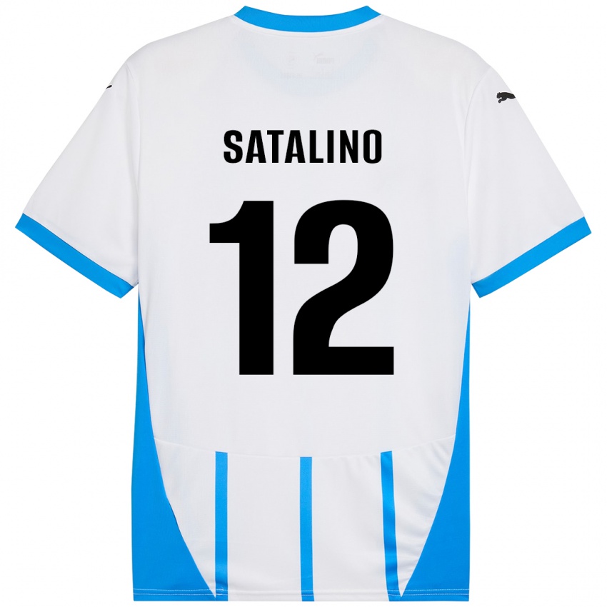 Mænd Giacomo Satalino #12 Hvid Blå Udebane Spillertrøjer 2024/25 Trøje T-Shirt