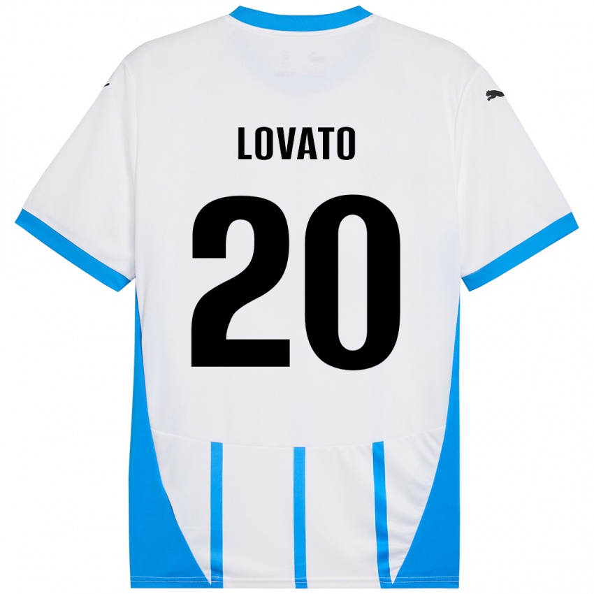 Mænd Matteo Lovato #20 Hvid Blå Udebane Spillertrøjer 2024/25 Trøje T-Shirt