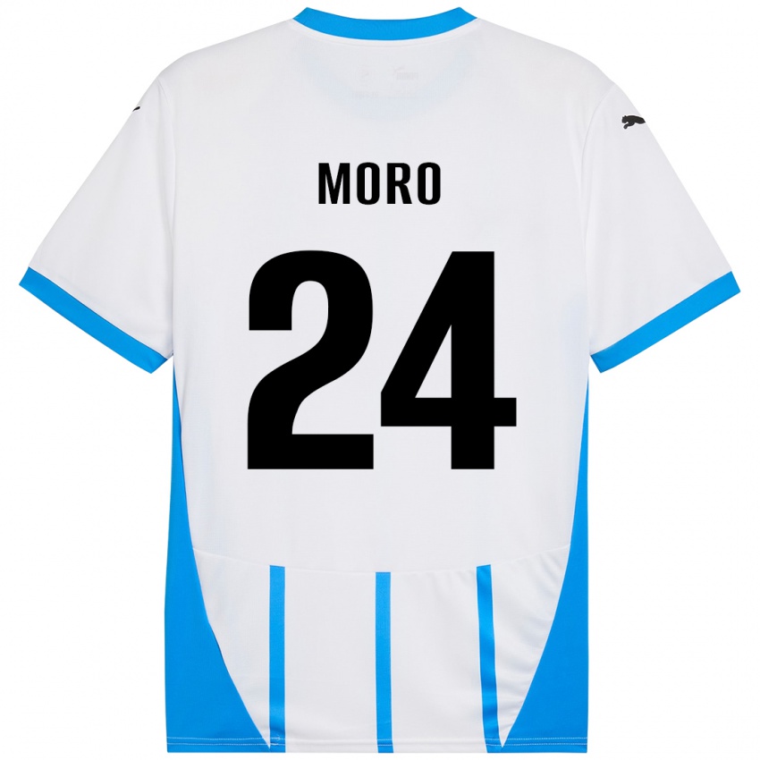 Mænd Luca Moro #24 Hvid Blå Udebane Spillertrøjer 2024/25 Trøje T-Shirt