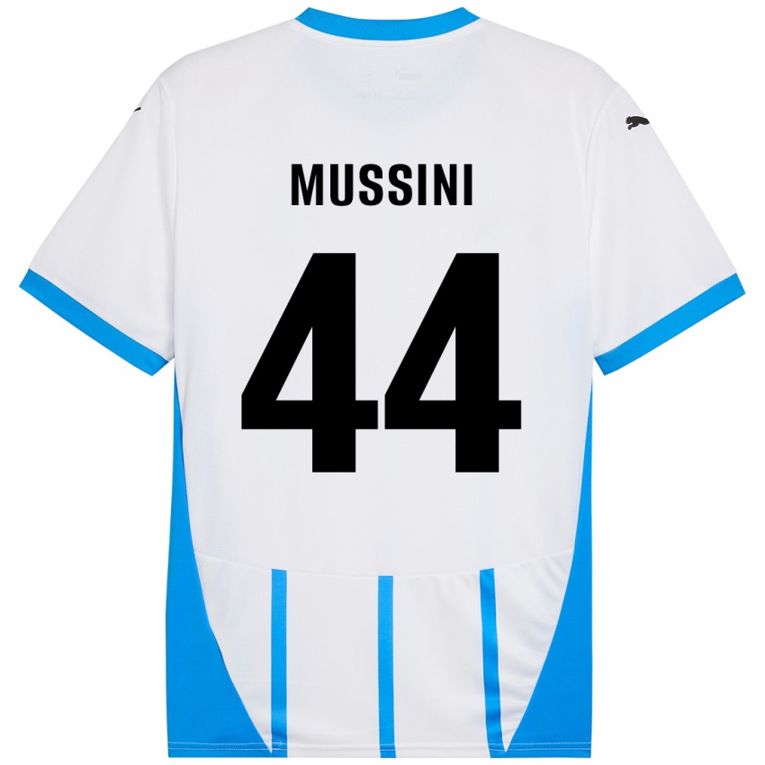 Mænd Andrea Mussini #44 Hvid Blå Udebane Spillertrøjer 2024/25 Trøje T-Shirt