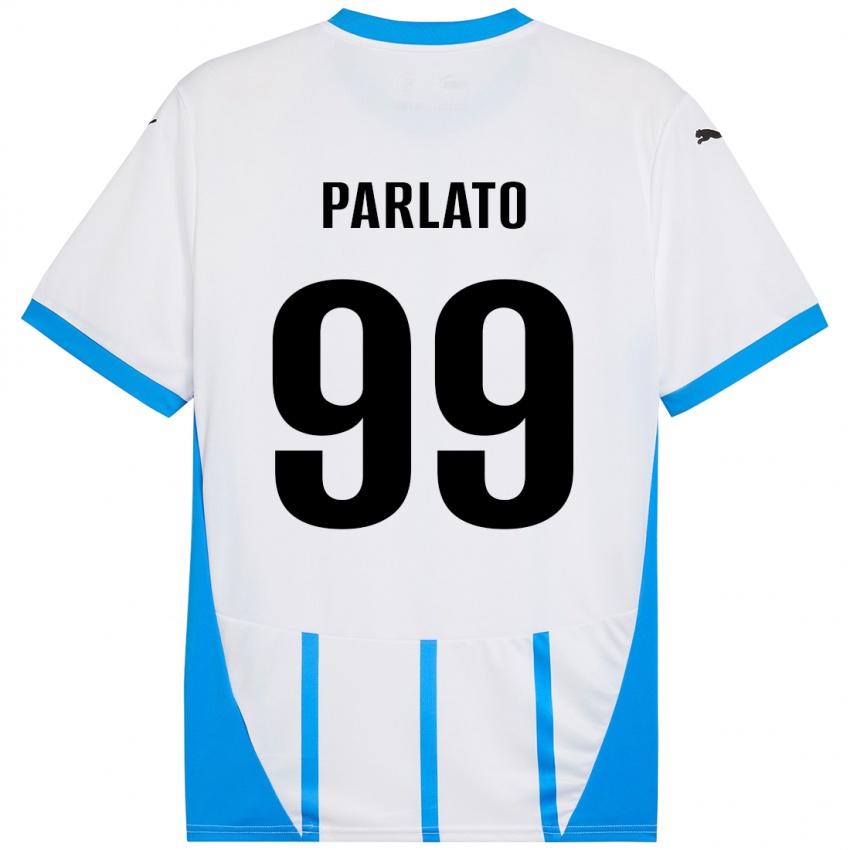 Mænd Claudio Parlato #99 Hvid Blå Udebane Spillertrøjer 2024/25 Trøje T-Shirt