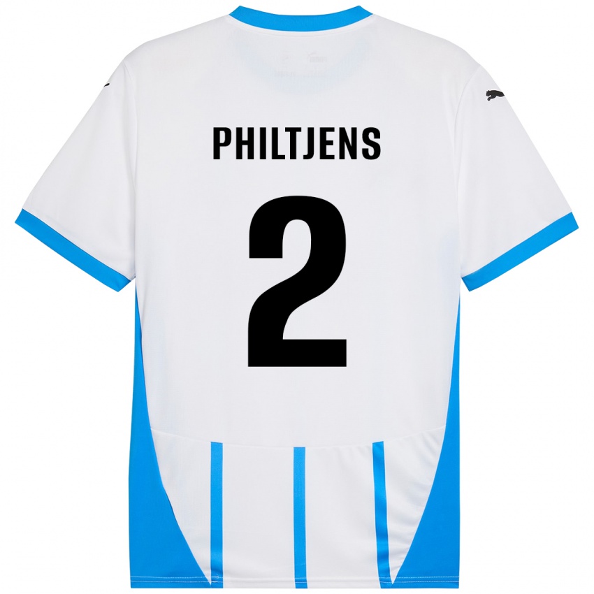 Mænd Davina Philtjens #2 Hvid Blå Udebane Spillertrøjer 2024/25 Trøje T-Shirt