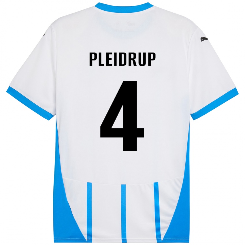 Mænd Caroline Pleidrup #4 Hvid Blå Udebane Spillertrøjer 2024/25 Trøje T-Shirt