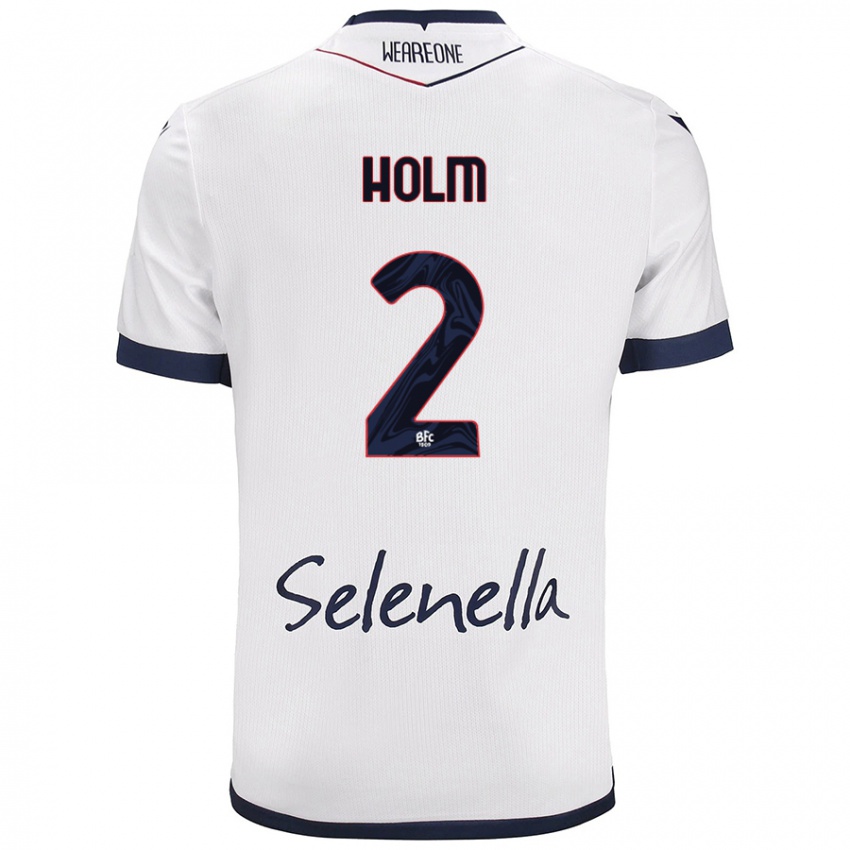 Mænd Emil Holm #2 Hvid Kongeblå Udebane Spillertrøjer 2024/25 Trøje T-Shirt