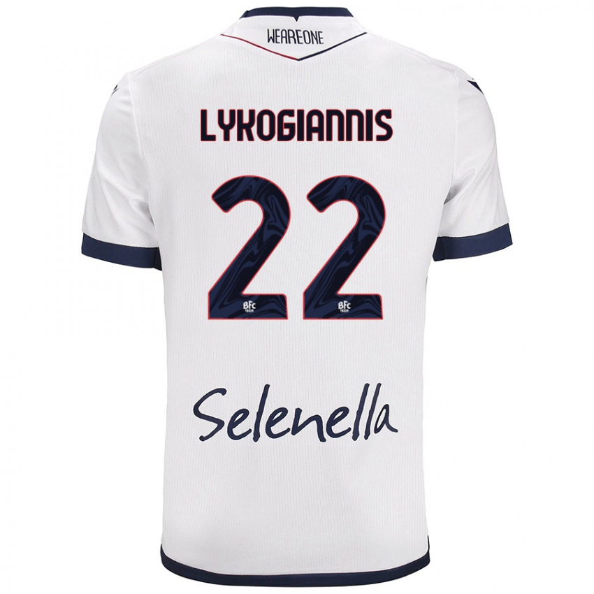 Mænd Charalampos Lykogiannis #22 Hvid Kongeblå Udebane Spillertrøjer 2024/25 Trøje T-Shirt