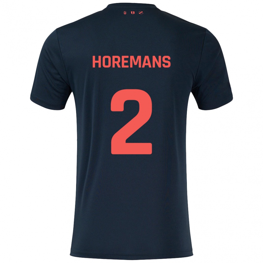 Mænd Siebe Horemans #2 Sort Rød Udebane Spillertrøjer 2024/25 Trøje T-Shirt