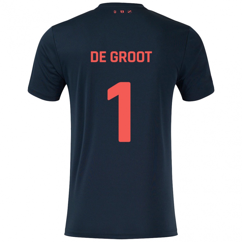 Mænd Jasmijn De Groot #1 Sort Rød Udebane Spillertrøjer 2024/25 Trøje T-Shirt