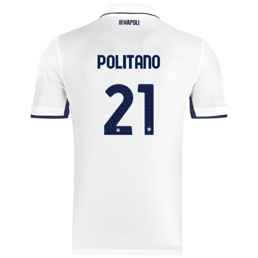 Mænd Matteo Politano #21 Hvid Kongeblå Udebane Spillertrøjer 2024/25 Trøje T-Shirt