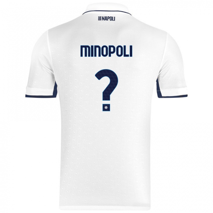 Mænd Francesco Minopoli #0 Hvid Kongeblå Udebane Spillertrøjer 2024/25 Trøje T-Shirt