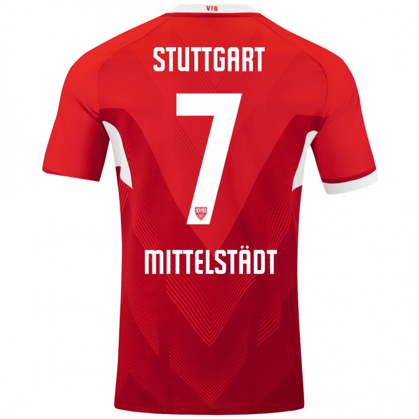 Mænd Maximilian Mittelstädt #7 Rød Hvid Udebane Spillertrøjer 2024/25 Trøje T-Shirt