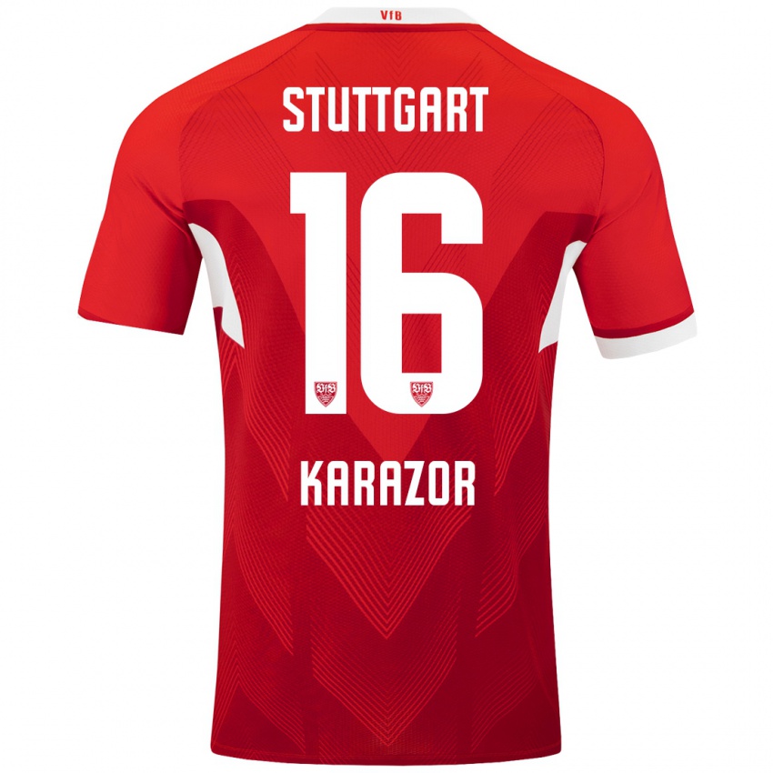 Mænd Atakan Karazor #16 Rød Hvid Udebane Spillertrøjer 2024/25 Trøje T-Shirt