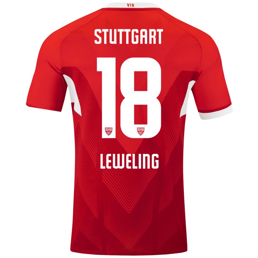 Mænd Jamie Leweling #18 Rød Hvid Udebane Spillertrøjer 2024/25 Trøje T-Shirt