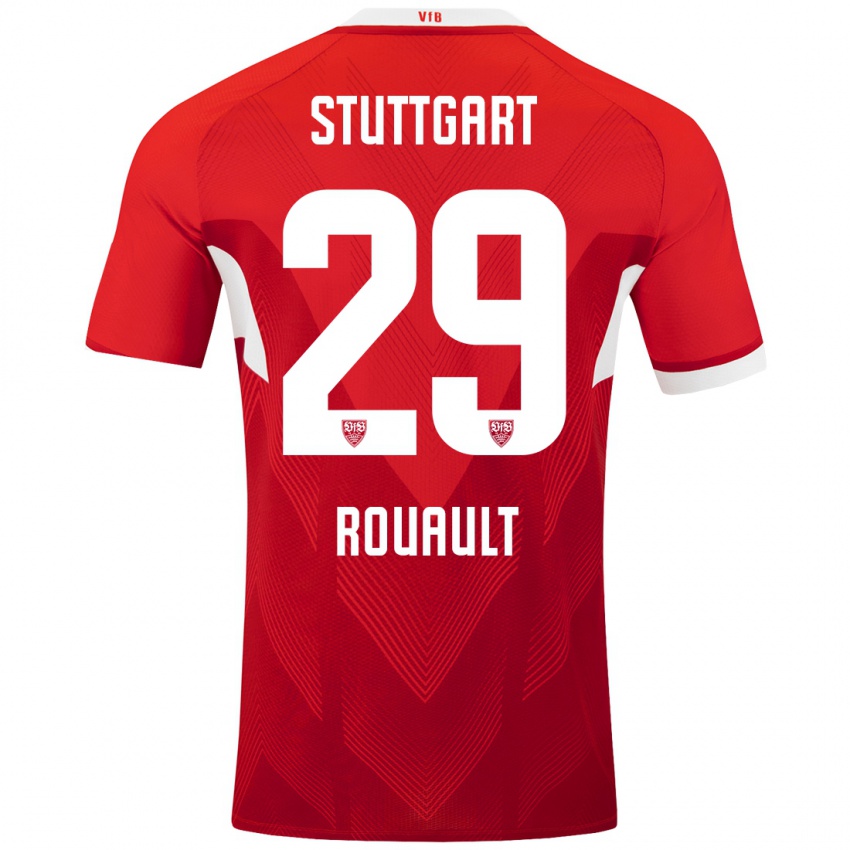 Mænd Anthony Rouault #29 Rød Hvid Udebane Spillertrøjer 2024/25 Trøje T-Shirt