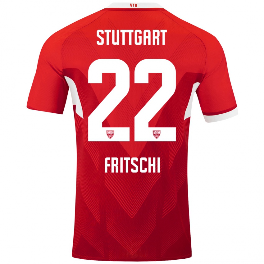 Mænd Paulo Fritschi #22 Rød Hvid Udebane Spillertrøjer 2024/25 Trøje T-Shirt