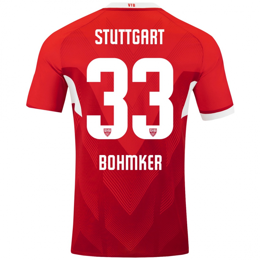 Mænd Finn Böhmker #33 Rød Hvid Udebane Spillertrøjer 2024/25 Trøje T-Shirt