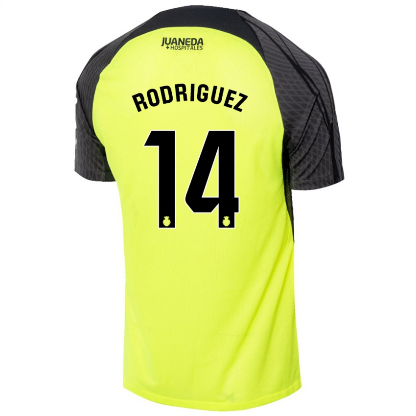 Mænd Diego Rodríguez #14 Fluorescerende Grøn Sort Udebane Spillertrøjer 2024/25 Trøje T-Shirt