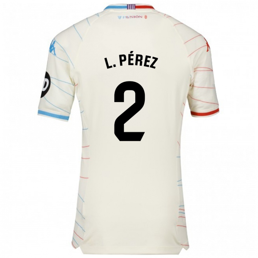 Mænd Luis Pérez #2 Hvid Rød Blå Udebane Spillertrøjer 2024/25 Trøje T-Shirt