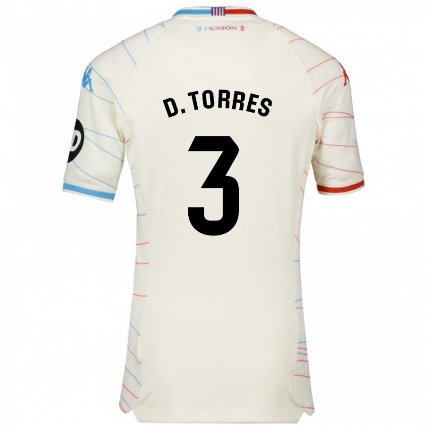 Mænd David Torres #3 Hvid Rød Blå Udebane Spillertrøjer 2024/25 Trøje T-Shirt