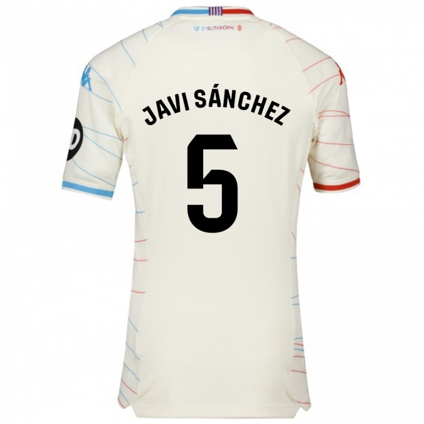 Mænd Javi Sánchez #5 Hvid Rød Blå Udebane Spillertrøjer 2024/25 Trøje T-Shirt