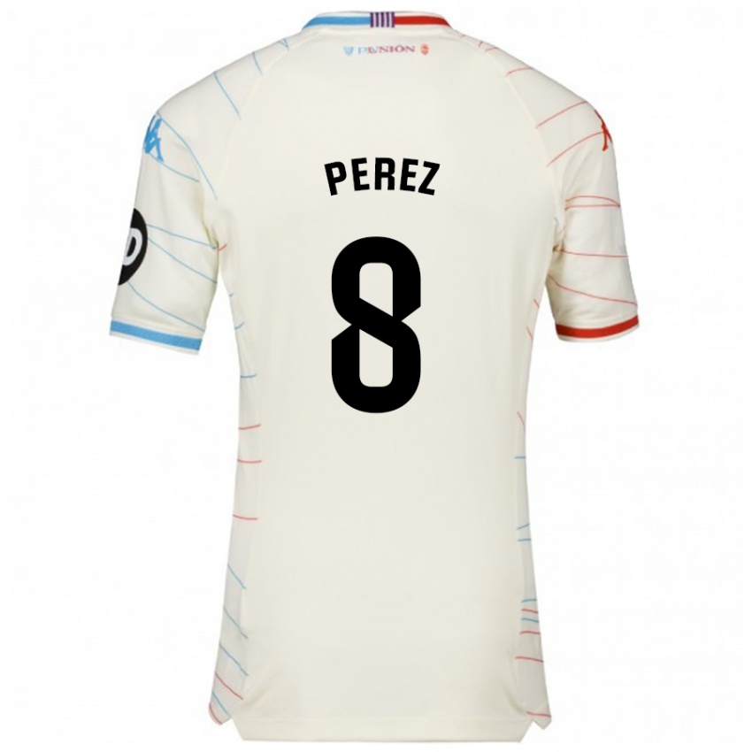 Mænd Kike Pérez #8 Hvid Rød Blå Udebane Spillertrøjer 2024/25 Trøje T-Shirt