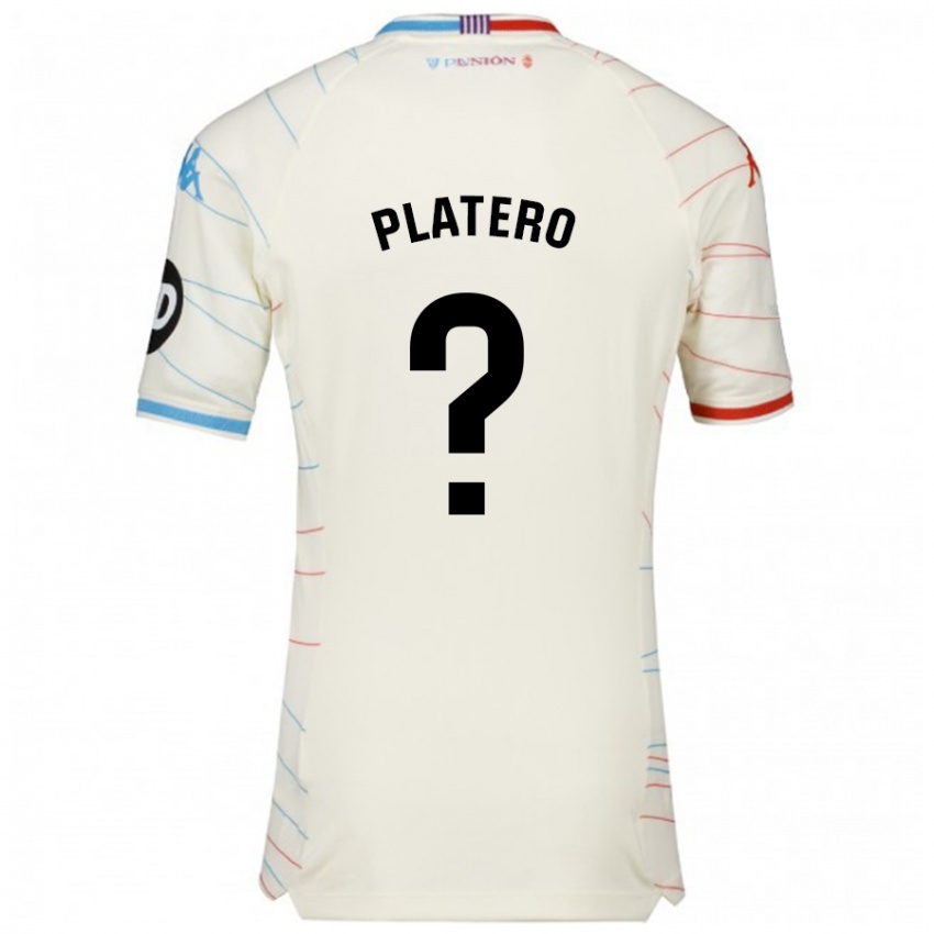 Mænd Miguel Platero #0 Hvid Rød Blå Udebane Spillertrøjer 2024/25 Trøje T-Shirt