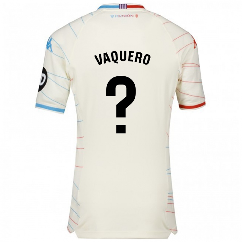 Mænd Fernando Vaquero #0 Hvid Rød Blå Udebane Spillertrøjer 2024/25 Trøje T-Shirt