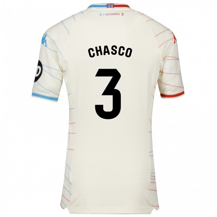 Mænd Raúl Chasco #3 Hvid Rød Blå Udebane Spillertrøjer 2024/25 Trøje T-Shirt