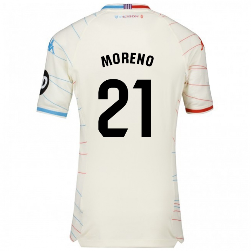 Mænd Xavi Moreno #21 Hvid Rød Blå Udebane Spillertrøjer 2024/25 Trøje T-Shirt