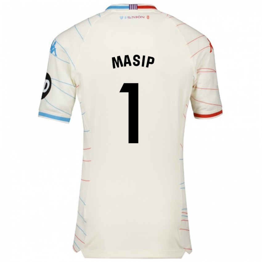 Mænd Jordi Masip #1 Hvid Rød Blå Udebane Spillertrøjer 2024/25 Trøje T-Shirt