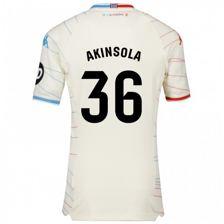 Mænd Tunde Akinsola #36 Hvid Rød Blå Udebane Spillertrøjer 2024/25 Trøje T-Shirt