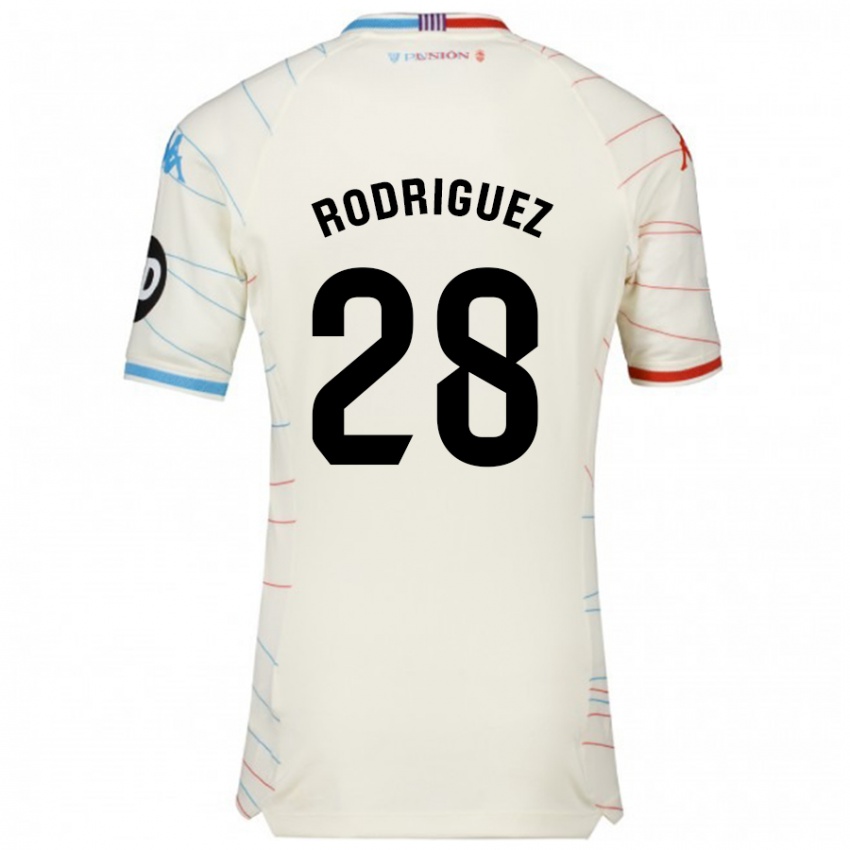 Mænd Yago Rodríguez #28 Hvid Rød Blå Udebane Spillertrøjer 2024/25 Trøje T-Shirt