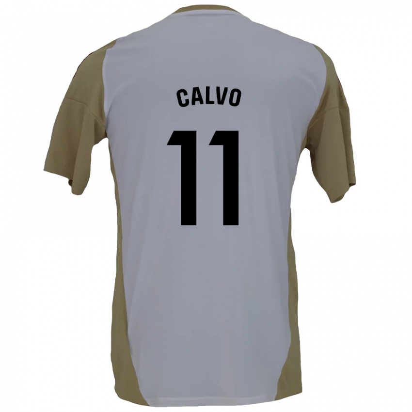 Mænd Álex Calvo #11 Brun Hvid Udebane Spillertrøjer 2024/25 Trøje T-Shirt