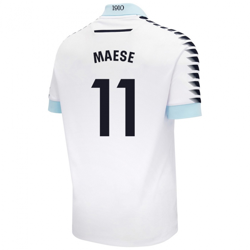 Mænd María Del Carmen Maese Gaitán #11 Hvid Blå Udebane Spillertrøjer 2024/25 Trøje T-Shirt