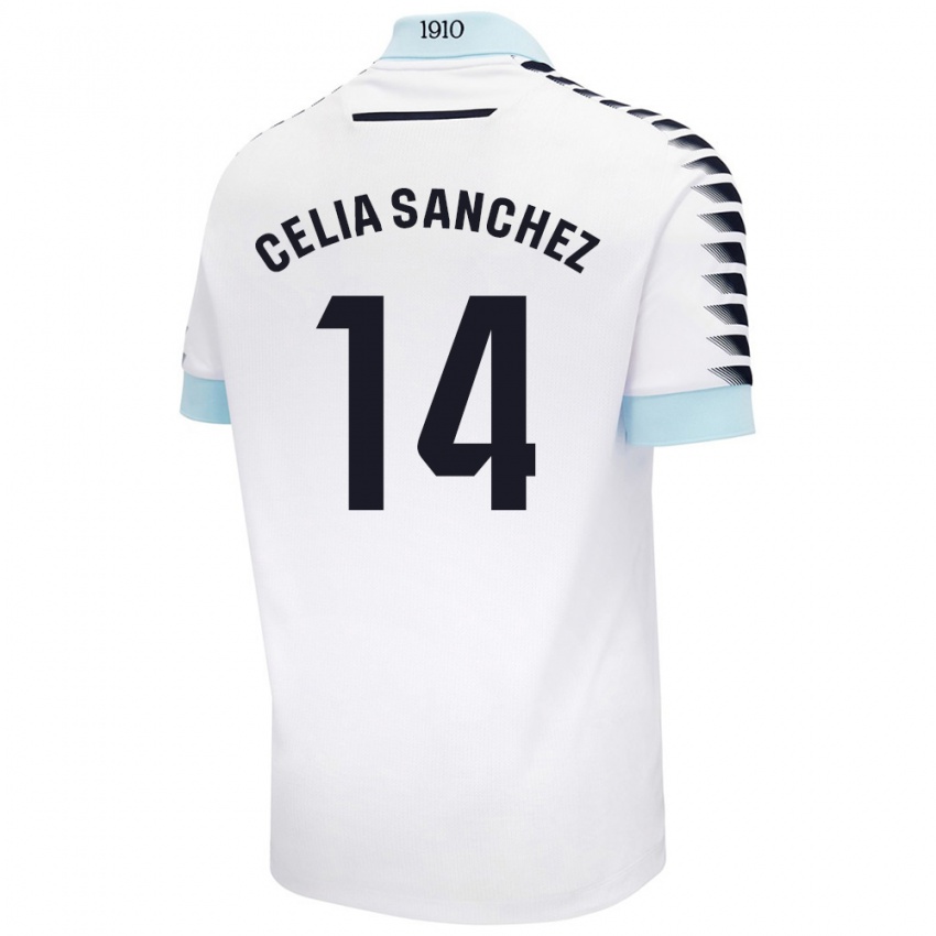 Mænd Celia Sánchez García #14 Hvid Blå Udebane Spillertrøjer 2024/25 Trøje T-Shirt