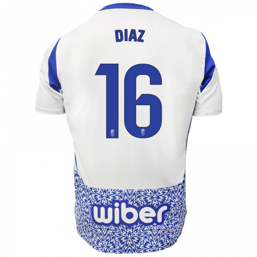 Mænd Víctor Díaz #16 Hvid Blå Udebane Spillertrøjer 2024/25 Trøje T-Shirt