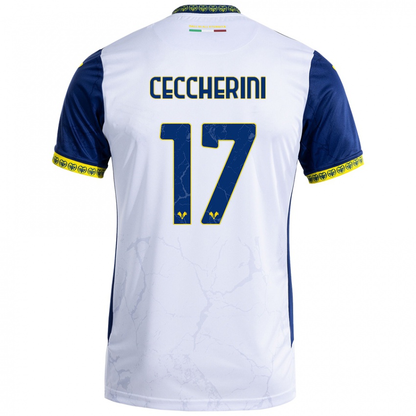 Mænd Federico Ceccherini #17 Hvid Blå Udebane Spillertrøjer 2024/25 Trøje T-Shirt