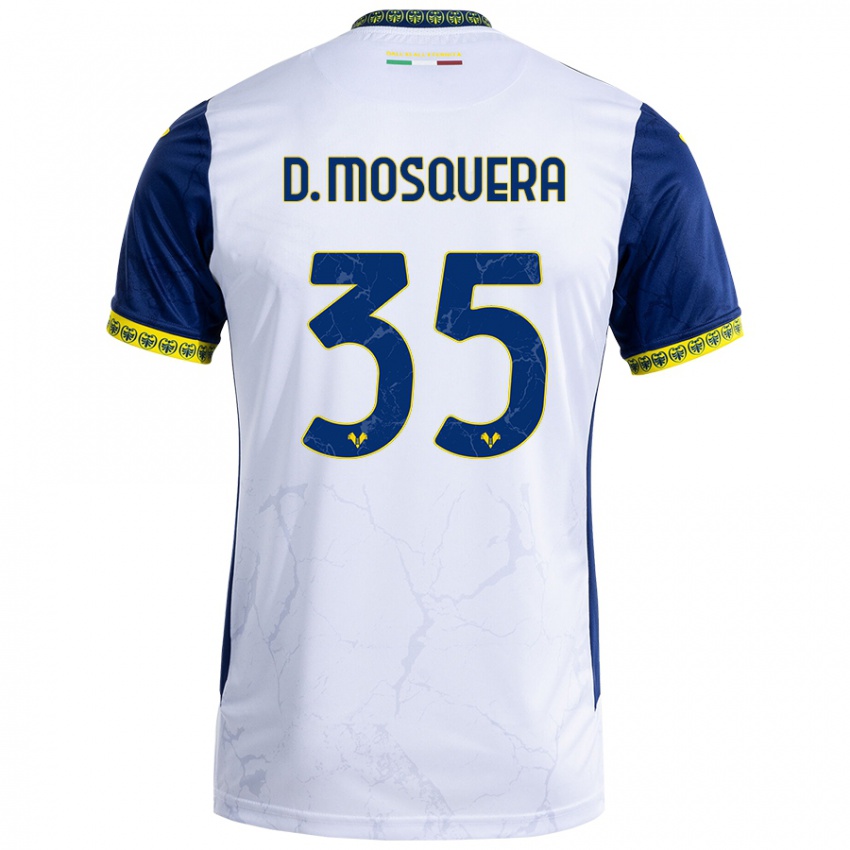 Mænd Daniel Mosquera #35 Hvid Blå Udebane Spillertrøjer 2024/25 Trøje T-Shirt