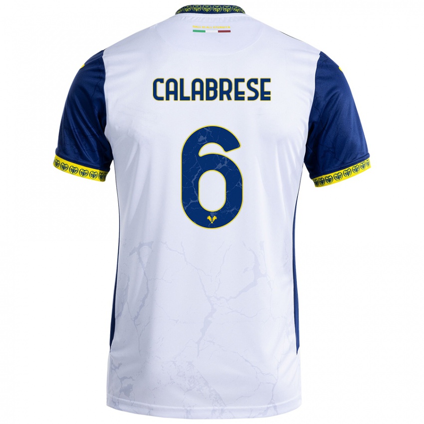 Mænd Nicolò Calabrese #6 Hvid Blå Udebane Spillertrøjer 2024/25 Trøje T-Shirt