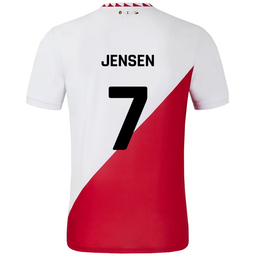 Kvinder Victor Jensen #7 Hvid Rød Hjemmebane Spillertrøjer 2024/25 Trøje T-Shirt