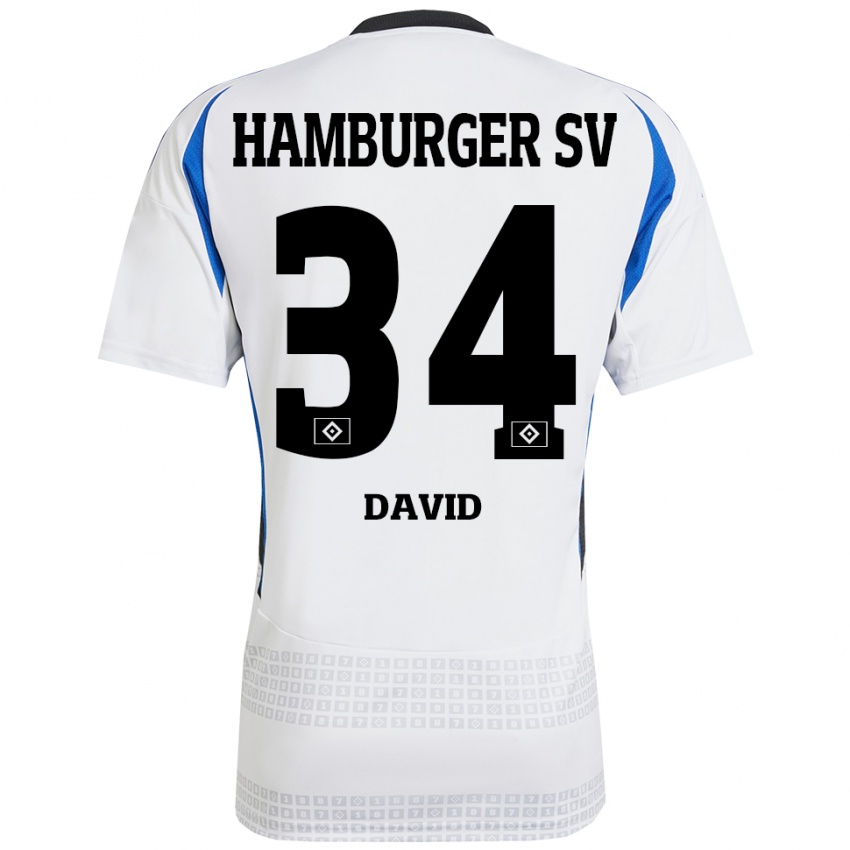 Kvinder Jonas David #34 Hvid Blå Hjemmebane Spillertrøjer 2024/25 Trøje T-Shirt