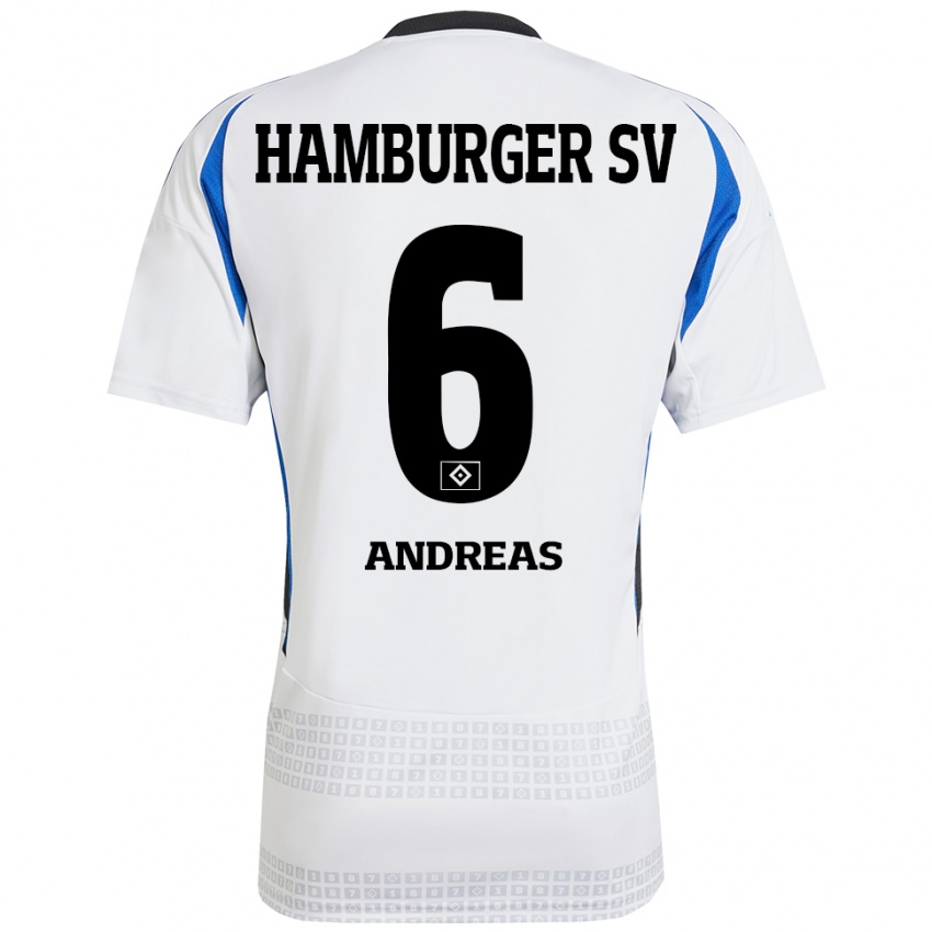 Kvinder Noah Andreas #6 Hvid Blå Hjemmebane Spillertrøjer 2024/25 Trøje T-Shirt