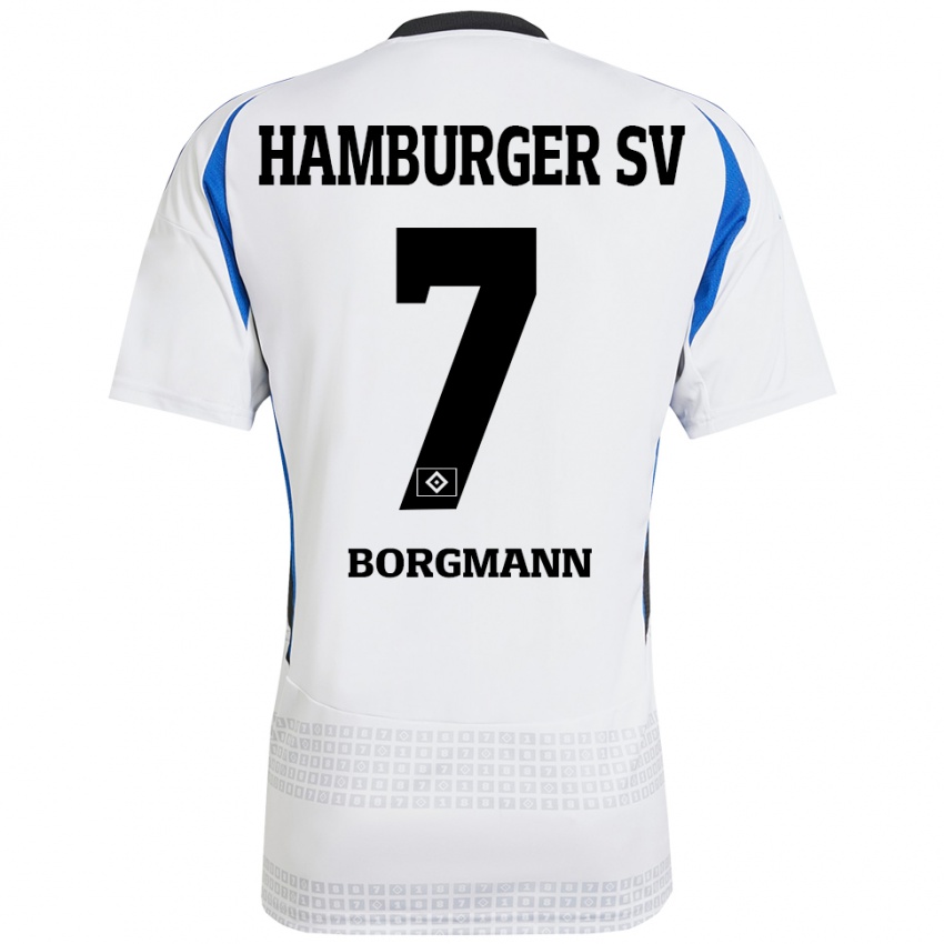 Kvinder Marcus Borgmann #7 Hvid Blå Hjemmebane Spillertrøjer 2024/25 Trøje T-Shirt