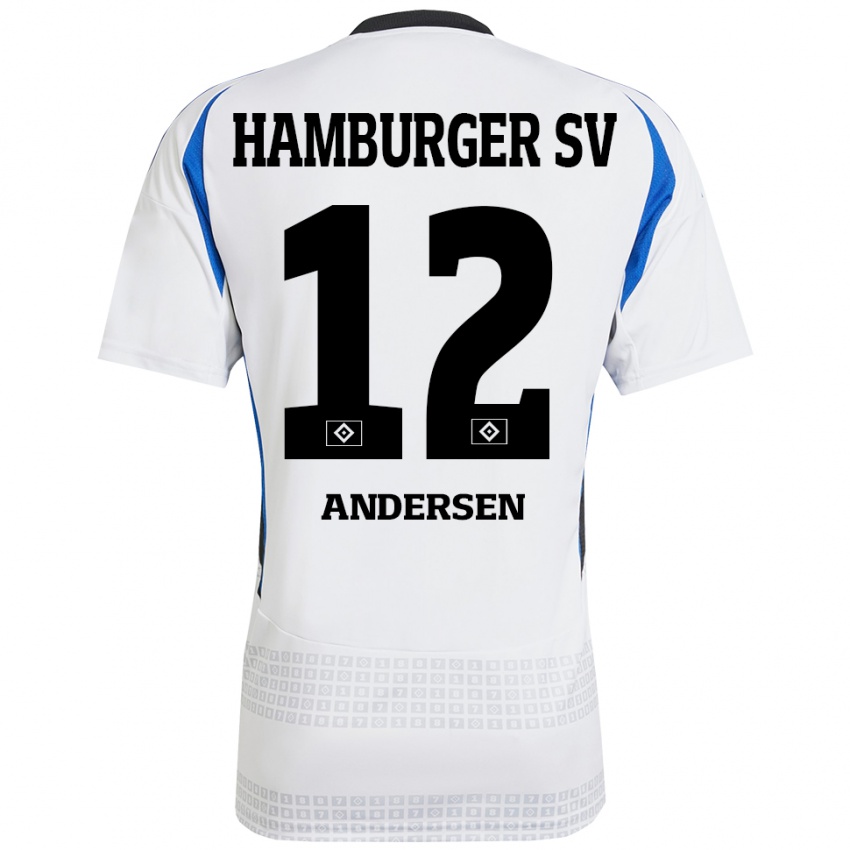 Kvinder Patrick Andersen #12 Hvid Blå Hjemmebane Spillertrøjer 2024/25 Trøje T-Shirt