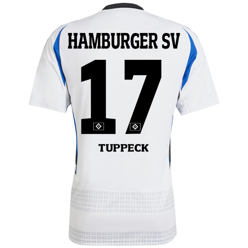 Kvinder Niklas Tuppeck #17 Hvid Blå Hjemmebane Spillertrøjer 2024/25 Trøje T-Shirt