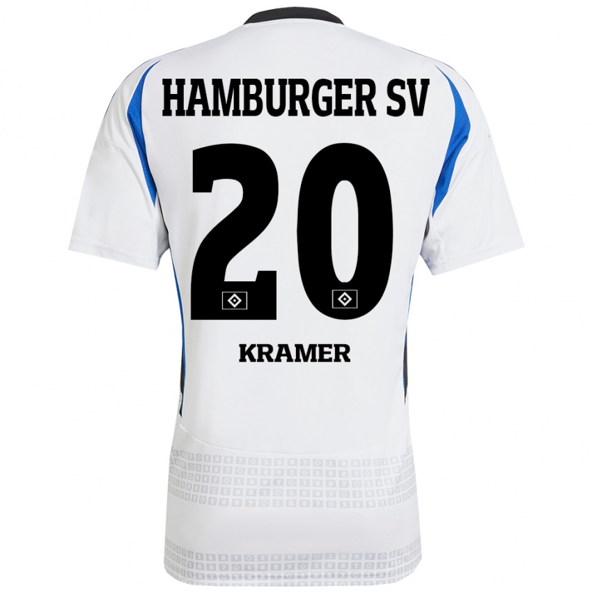 Kvinder Timon Kramer #20 Hvid Blå Hjemmebane Spillertrøjer 2024/25 Trøje T-Shirt