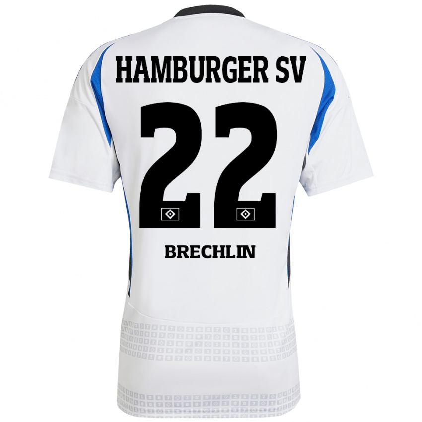 Kvinder Bjarne Brechlin #22 Hvid Blå Hjemmebane Spillertrøjer 2024/25 Trøje T-Shirt