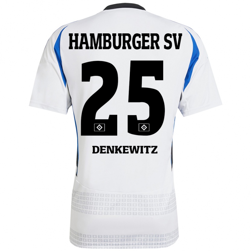 Kvinder Nick Denkewitz #25 Hvid Blå Hjemmebane Spillertrøjer 2024/25 Trøje T-Shirt