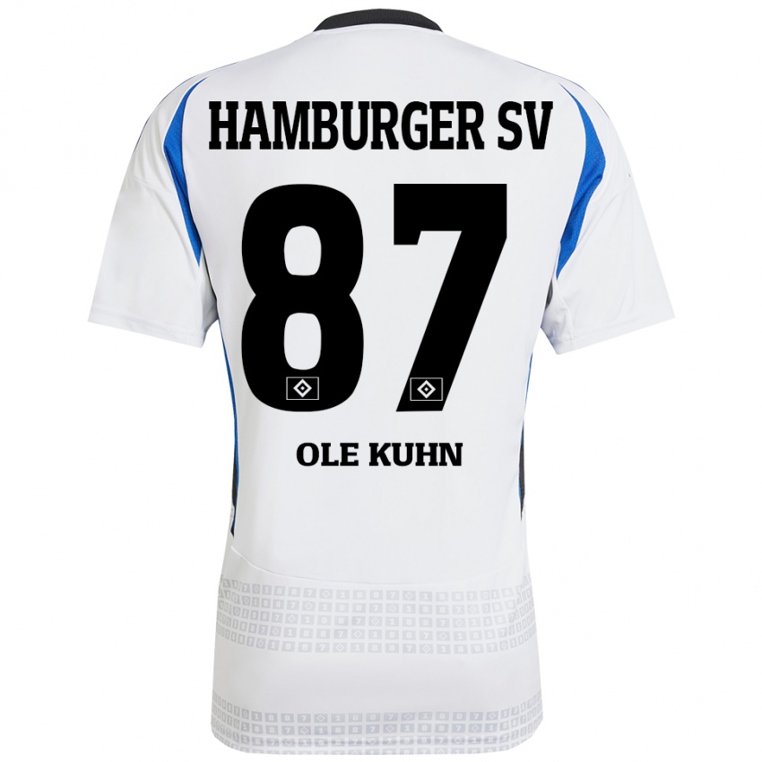 Kvinder Niklas Ole Kühn #87 Hvid Blå Hjemmebane Spillertrøjer 2024/25 Trøje T-Shirt