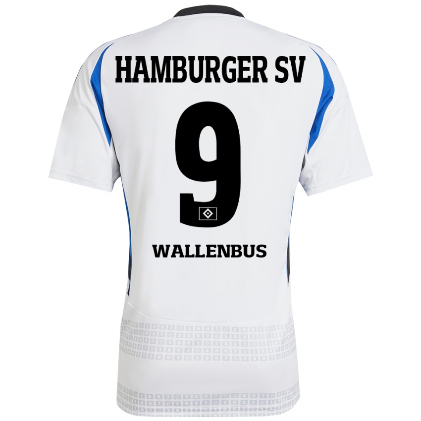 Kvinder Noah Wallenßus #9 Hvid Blå Hjemmebane Spillertrøjer 2024/25 Trøje T-Shirt